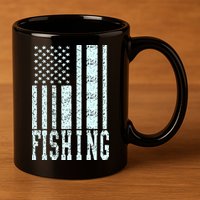 Fishing USA Flag 11oz C Handle Ceramic Mug