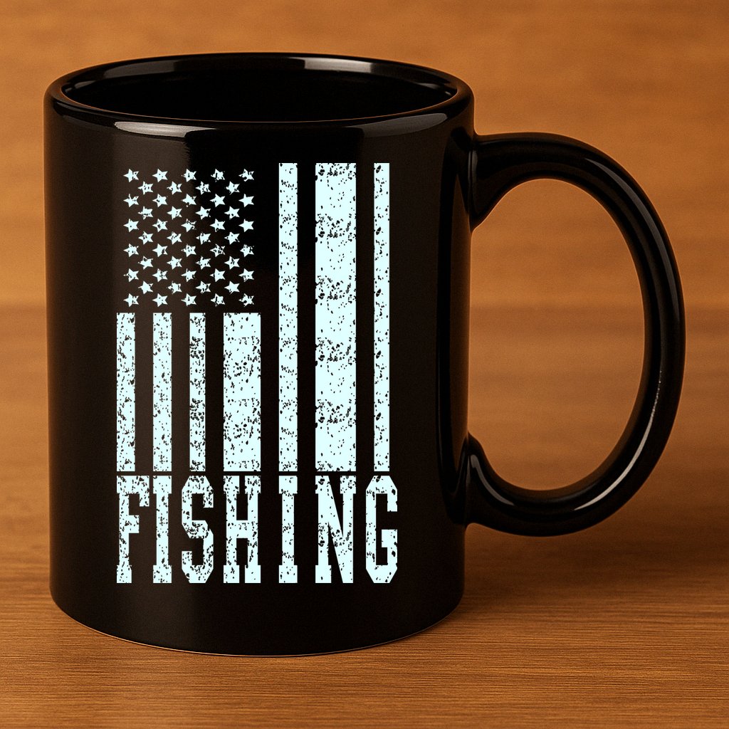 Fishing USA Flag 11oz C Handle Ceramic Mug