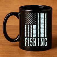 Fishing USA Flag 11oz C Handle Ceramic Mug
