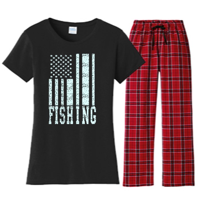 Fishing USA Flag Women's Flannel Pajama Set