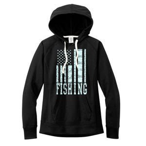 Fishing USA Flag Women's Fleece Hoodie