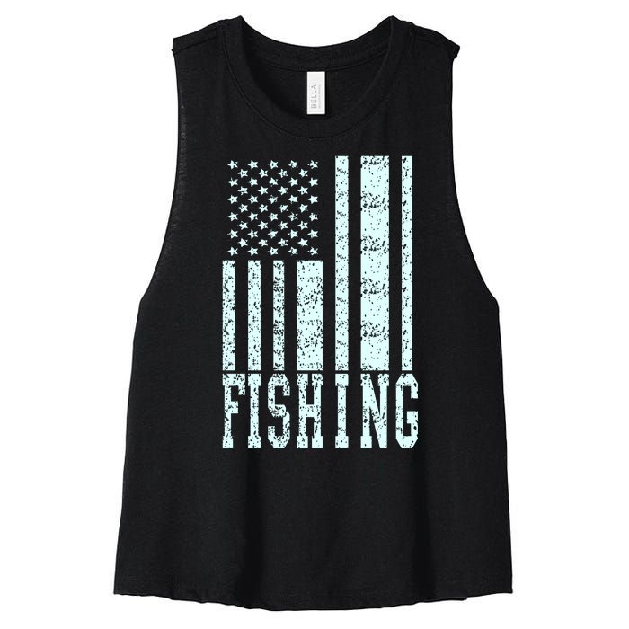 Fishing USA Flag Women's Racerback Cropped Tank