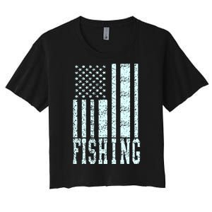 Fishing USA Flag Women's Crop Top Tee