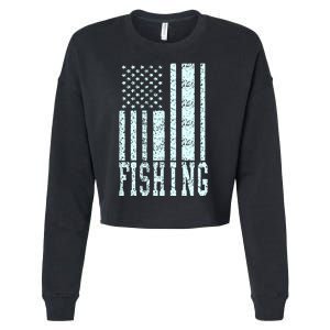 Fishing USA Flag Cropped Pullover Crew