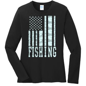 Fishing USA Flag Ladies Long Sleeve Shirt