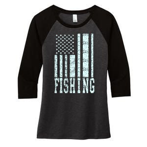 Fishing USA Flag Women's Tri-Blend 3/4-Sleeve Raglan Shirt