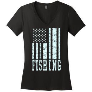 Fishing USA Flag Women's V-Neck T-Shirt