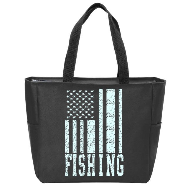 Fishing USA Flag Zip Tote Bag