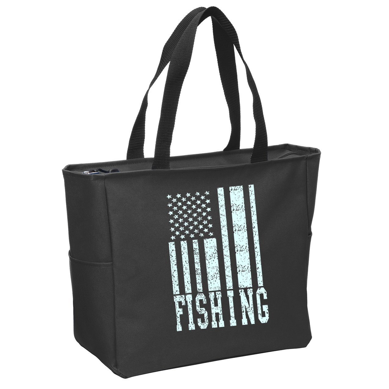 Fishing USA Flag Zip Tote Bag
