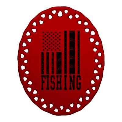 Fishing USA Flag Ceramic Oval Ornament