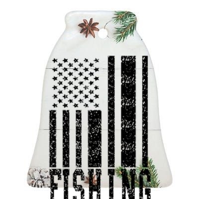 Fishing USA Flag Ceramic Bell Ornament