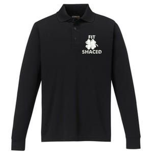 Fit Shaced Funny St. Patrick's Day Irish Clover Beer Drinking Performance Long Sleeve Polo