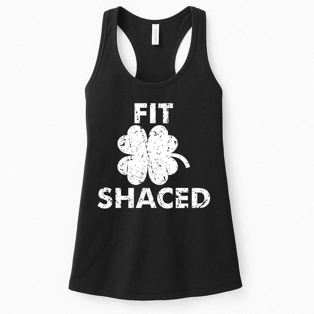 Fit Shaced Funny St. Patrick's Day Irish Clover Beer Drinking Womens Tank Top