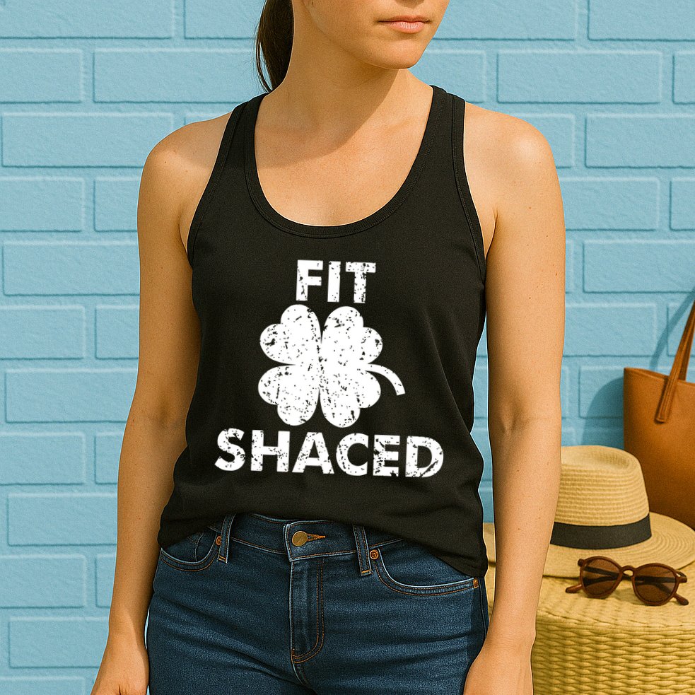 Fit Shaced Funny St. Patrick's Day Irish Clover Beer Drinking Womens Tank Top