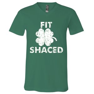 Fit Shaced Funny St. Patrick's Day Irish Clover Beer Drinking V-Neck T-Shirt