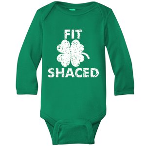 Fit Shaced Funny St. Patrick's Day Irish Clover Beer Drinking Baby Long Sleeve Bodysuit