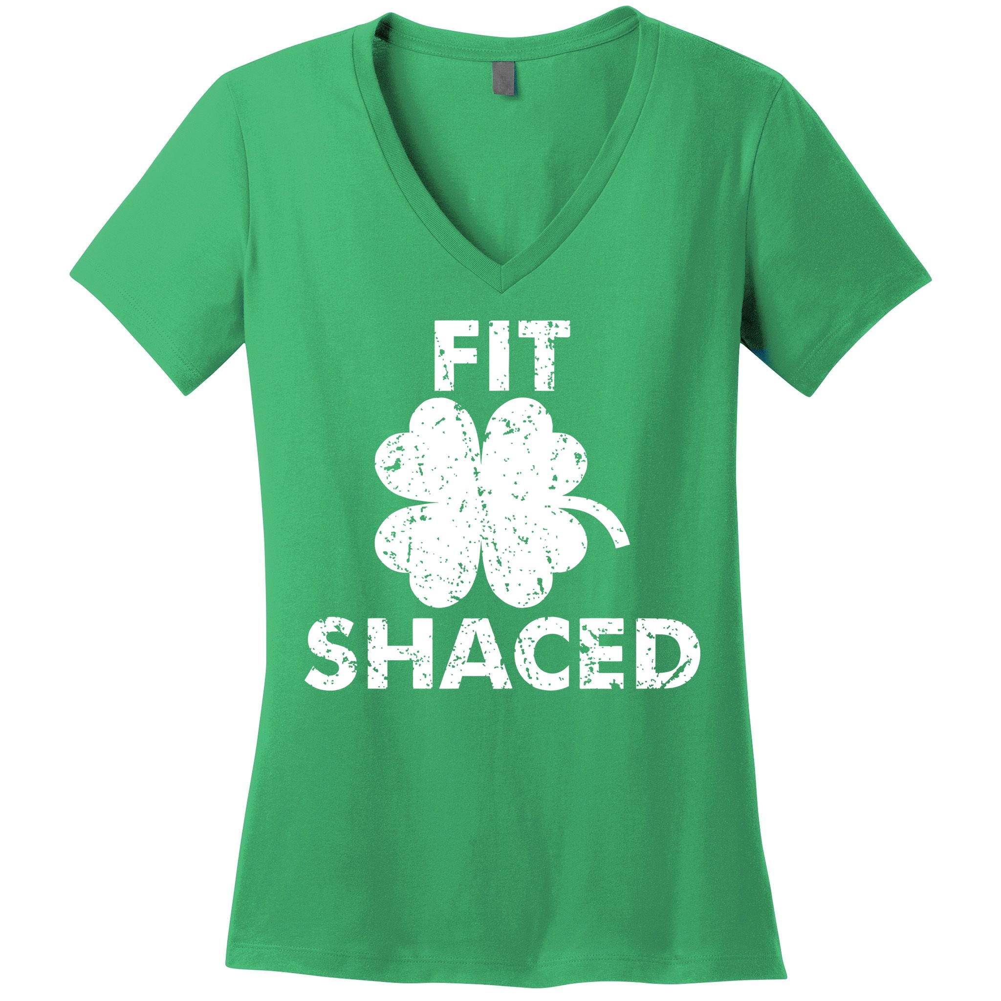 Fit Shaced Funny St. Patrick's Day Irish Clover Beer Drinking Women's V-Neck T-Shirt