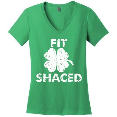 Fit Shaced Funny St. Patrick's Day Irish Clover Beer Drinking Women's V-Neck T-Shirt