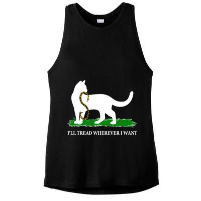 Funny Ill Tread Wherever I Want Cat Vs Tread On Me Snake Ladies PosiCharge Tri-Blend Wicking Tank