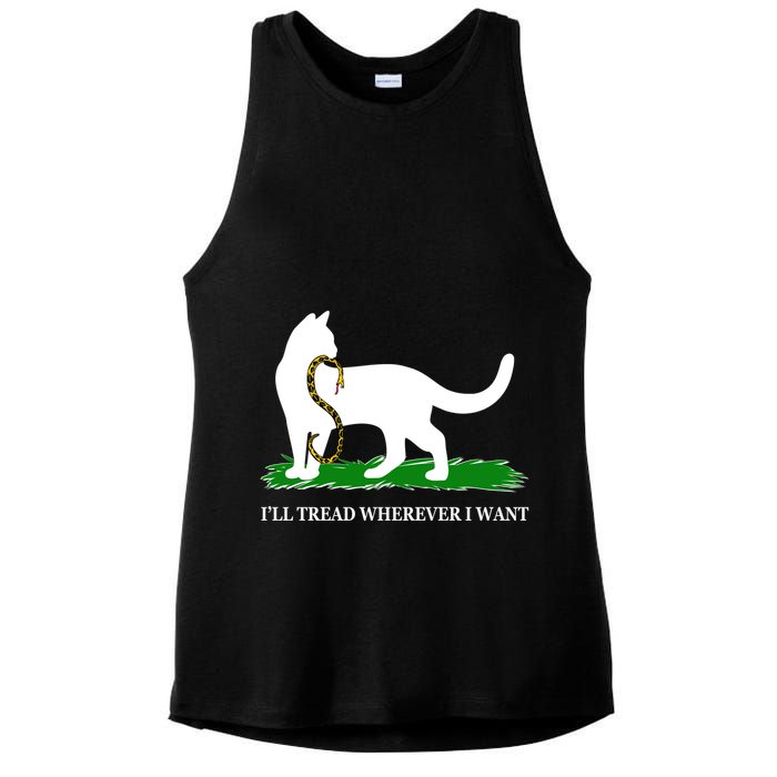 Funny Ill Tread Wherever I Want Cat Vs Tread On Me Snake Ladies PosiCharge Tri-Blend Wicking Tank