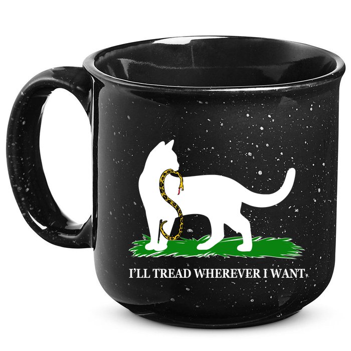 Funny Ill Tread Wherever I Want Cat Vs Tread On Me Snake 15oz Campfire Ceramic Mug