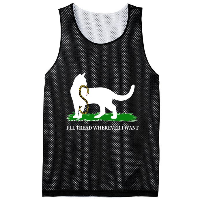 Funny Ill Tread Wherever I Want Cat Vs Tread On Me Snake Mesh Reversible Basketball Jersey Tank