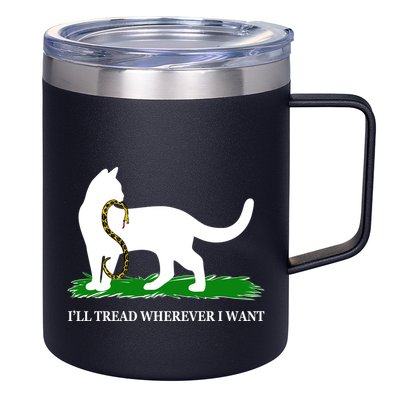 Funny Ill Tread Wherever I Want Cat Vs Tread On Me Snake 12oz Stainless Steel Coffee Mug