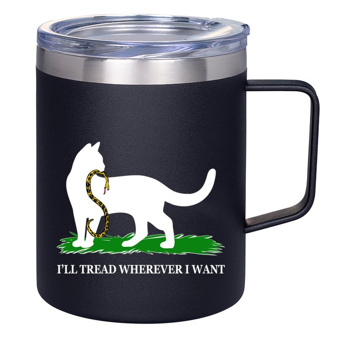 Funny Ill Tread Wherever I Want Cat Vs Tread On Me Snake 12oz Stainless Steel Coffee Mug