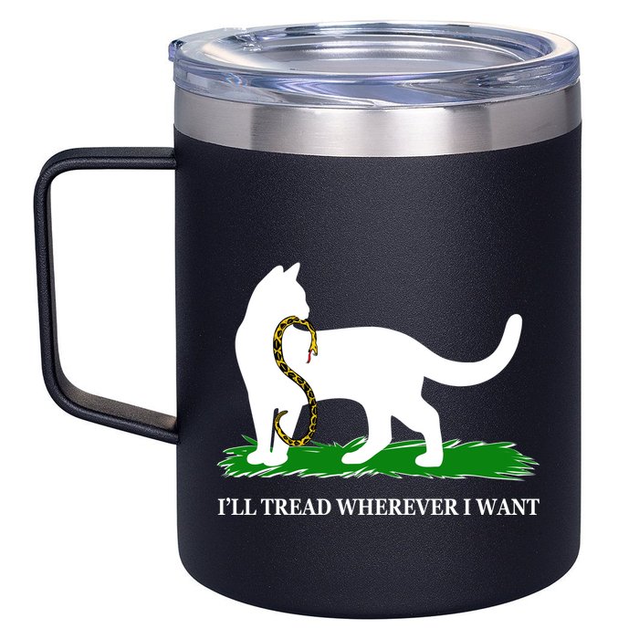 Funny Ill Tread Wherever I Want Cat Vs Tread On Me Snake 12oz Stainless Steel Coffee Mug