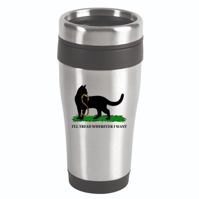 Funny Ill Tread Wherever I Want Cat Vs Tread On Me Snake 16oz Travel Tumbler