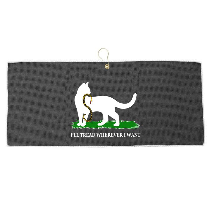 Funny Ill Tread Wherever I Want Cat Vs Tread On Me Snake Large Microfiber Waffle Golf Towel