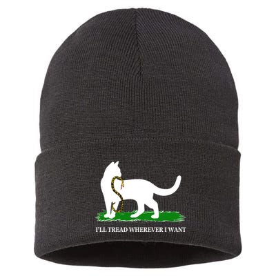 Funny Ill Tread Wherever I Want Cat Vs Tread On Me Snake Sustainable Knit Beanie