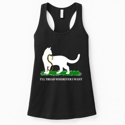 Funny Ill Tread Wherever I Want Cat Vs Tread On Me Snake Womens Tank Top