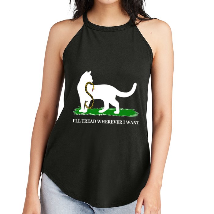 Funny Ill Tread Wherever I Want Cat Vs Tread On Me Snake Women's Perfect Tri Rocker Tank