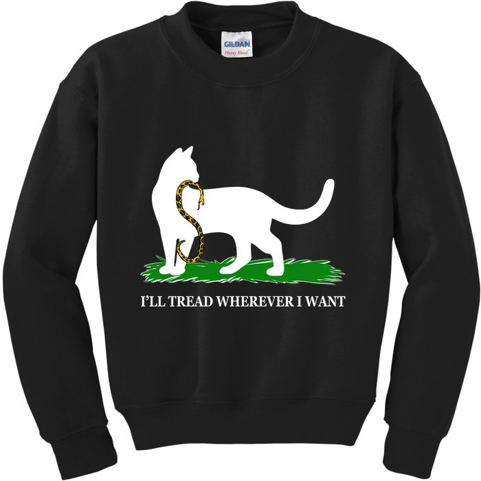 Funny Ill Tread Wherever I Want Cat Vs Tread On Me Snake Kids Sweatshirt