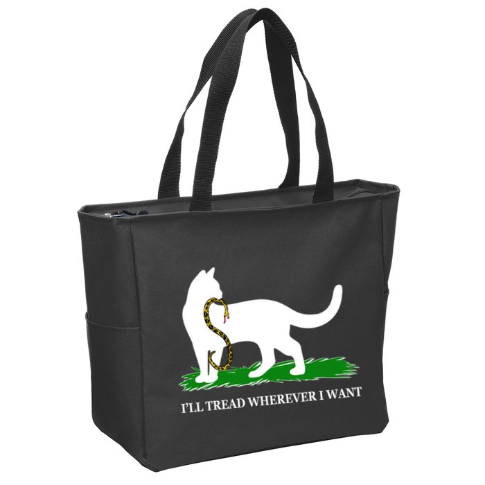 Funny Ill Tread Wherever I Want Cat Vs Tread On Me Snake Zip Tote Bag
