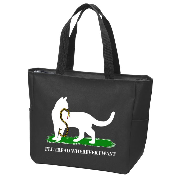 Funny Ill Tread Wherever I Want Cat Vs Tread On Me Snake Zip Tote Bag
