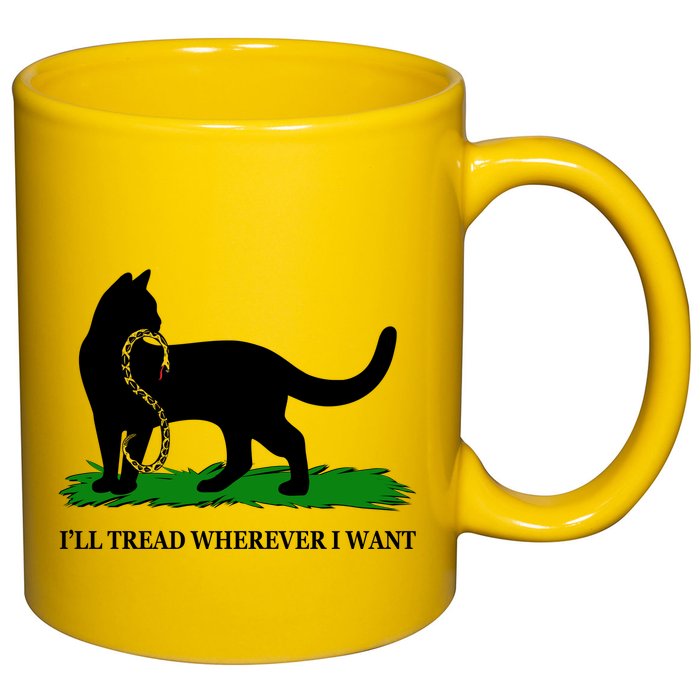 Funny Ill Tread Wherever I Want Cat Vs Tread On Me Snake 11oz C Handle Ceramic Mug
