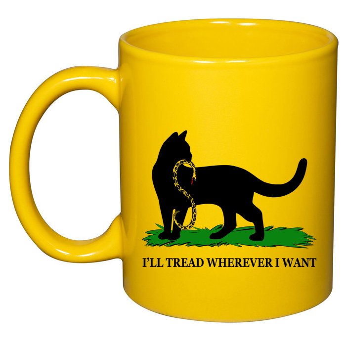 Funny Ill Tread Wherever I Want Cat Vs Tread On Me Snake 11oz C Handle Ceramic Mug
