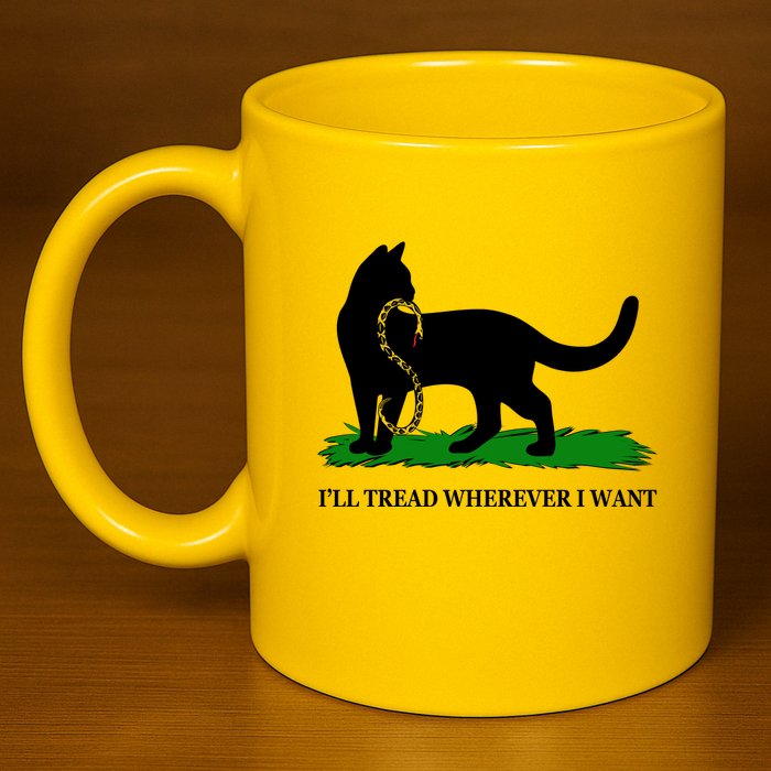 Funny Ill Tread Wherever I Want Cat Vs Tread On Me Snake 11oz C Handle Ceramic Mug
