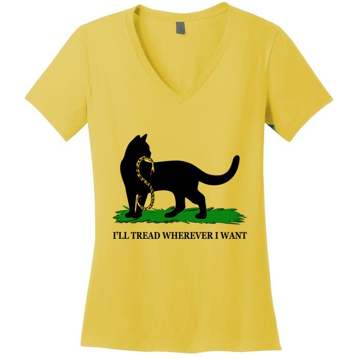 Funny Ill Tread Wherever I Want Cat Vs Tread On Me Snake Women's V-Neck T-Shirt