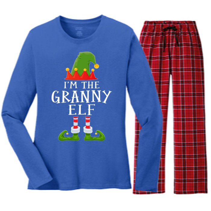 Funny I'm The Granny Xmas Santa Hat Family Christmas Gift Women's Long Sleeve Flannel Pajama Set 