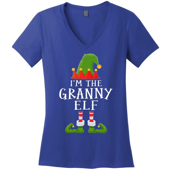 Funny I'm The Granny Xmas Santa Hat Family Christmas Gift Women's V-Neck T-Shirt