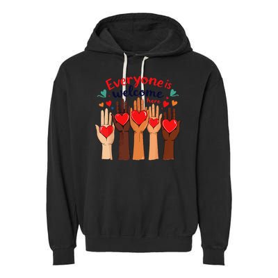 Funny Idaho Teacher Support Fist Everyone Is Welcome Here Garment-Dyed Fleece Hoodie