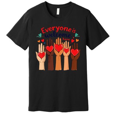 Funny Idaho Teacher Support Fist Everyone Is Welcome Here Premium T-Shirt