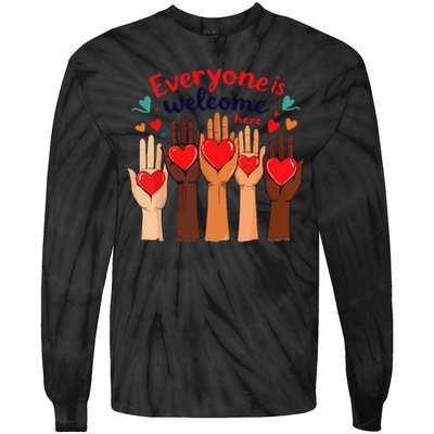 Funny Idaho Teacher Support Fist Everyone Is Welcome Here Tie-Dye Long Sleeve Shirt