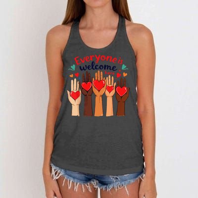 Funny Idaho Teacher Support Fist Everyone Is Welcome Here Women's Knotted Racerback Tank