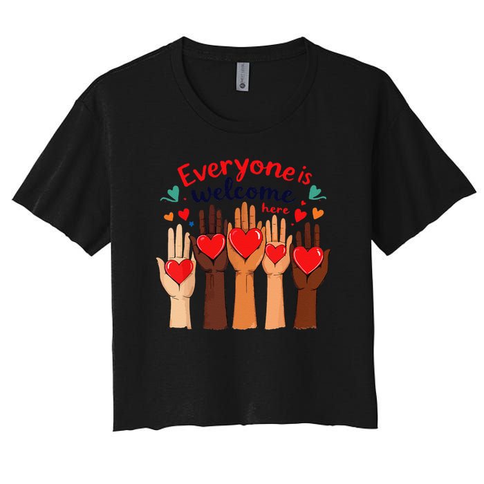 Funny Idaho Teacher Support Fist Everyone Is Welcome Here Women's Crop Top Tee