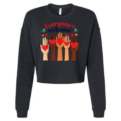 Funny Idaho Teacher Support Fist Everyone Is Welcome Here Cropped Pullover Crew