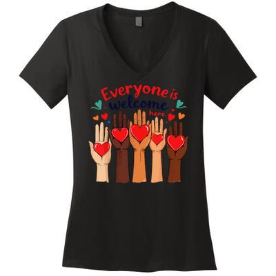 Funny Idaho Teacher Support Fist Everyone Is Welcome Here Women's V-Neck T-Shirt